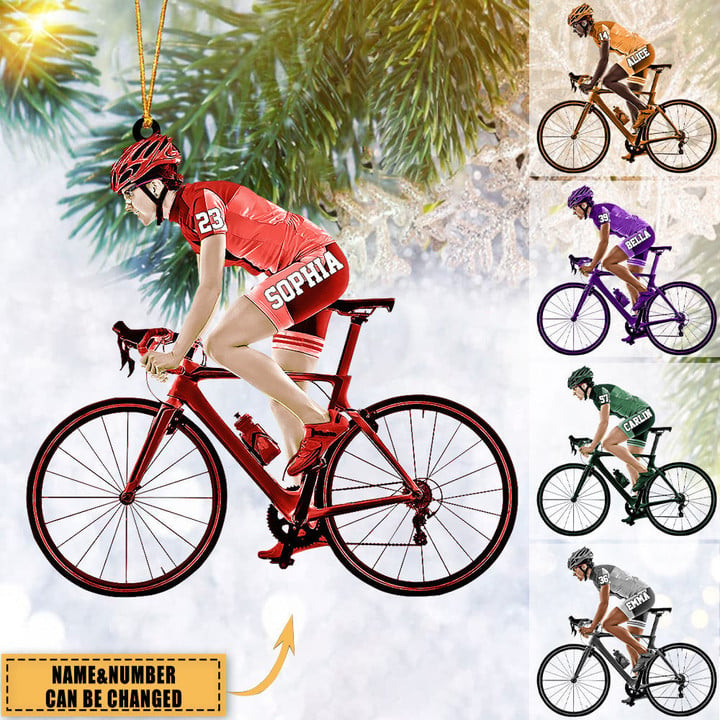 Custom Bike Riding Acrylic Christmas Ornament, Personalized Bike Riding Player Acrylic Ornament For Bike Riding Lover, Christmas, New Year