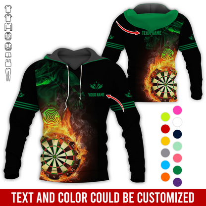 Customized Name & Text Darts SKull Premium Hoodie, Flaming Dartboards Pattern Hoodie For Men & Woman, Perfect Gift For Darts Lovers, Darts Player
