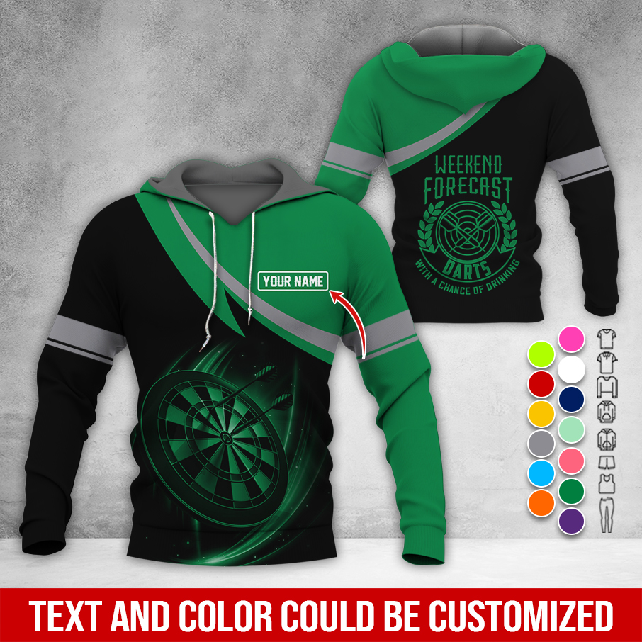 Customized Name Darts Premium Hoodie, Weekend Forrecast Darts Black Hoodie, Perfect Gift For Darts Lovers, Friend, Family