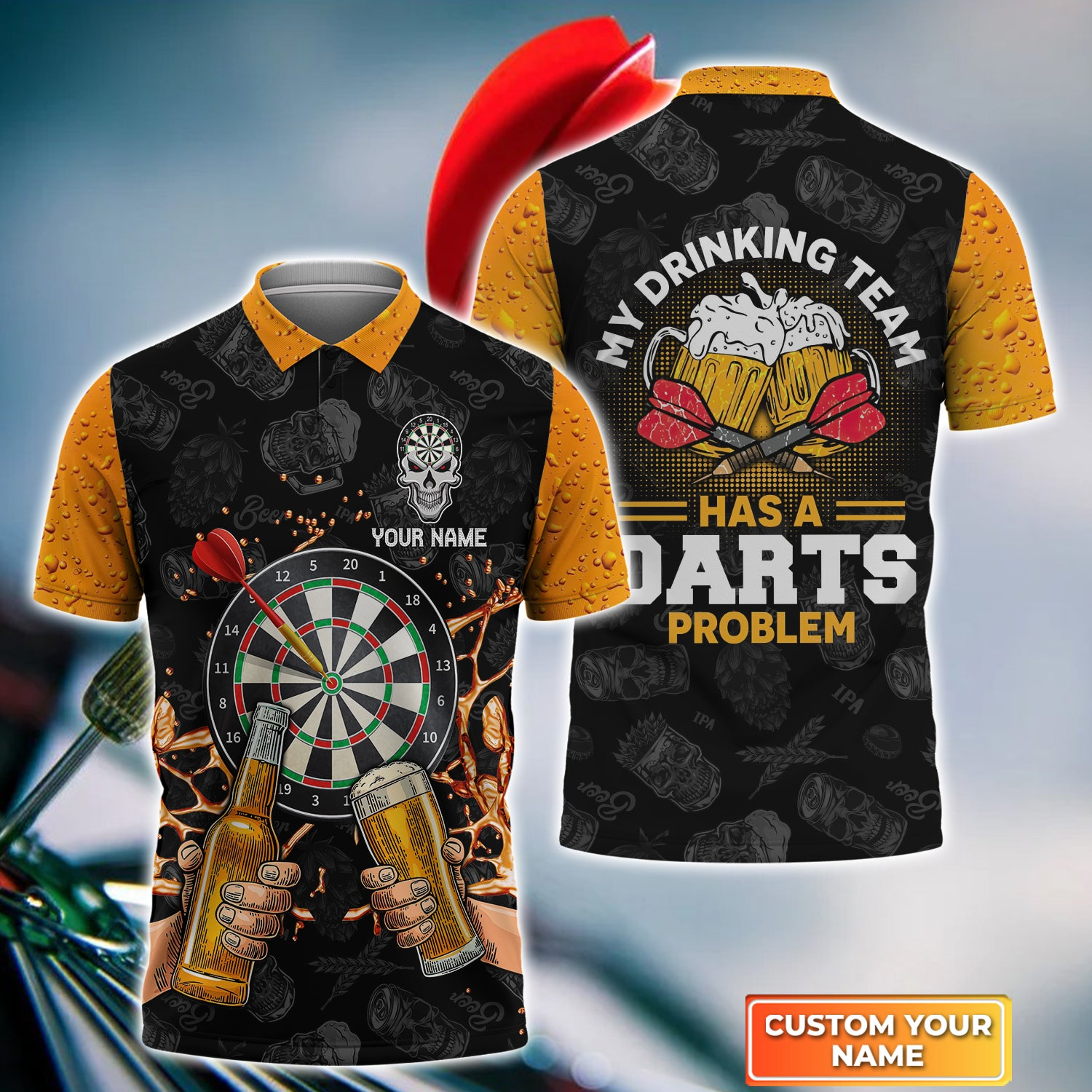 Customized Darts Polo Shirt - Personalized Darts & Beer My Drinking Team Has A Darts Problem Polo Shirt For Darts Lovers