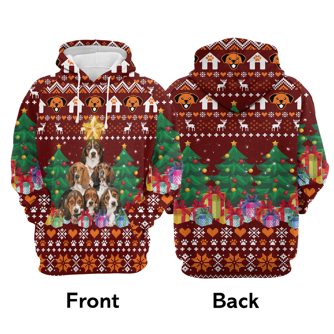 Basset Hound Premium Christmas Hoodie, Basset Hound Pine Tree Christmas Unisex Hoodie For Men & Women - Perfect Gift For Christmas, Friends, Family