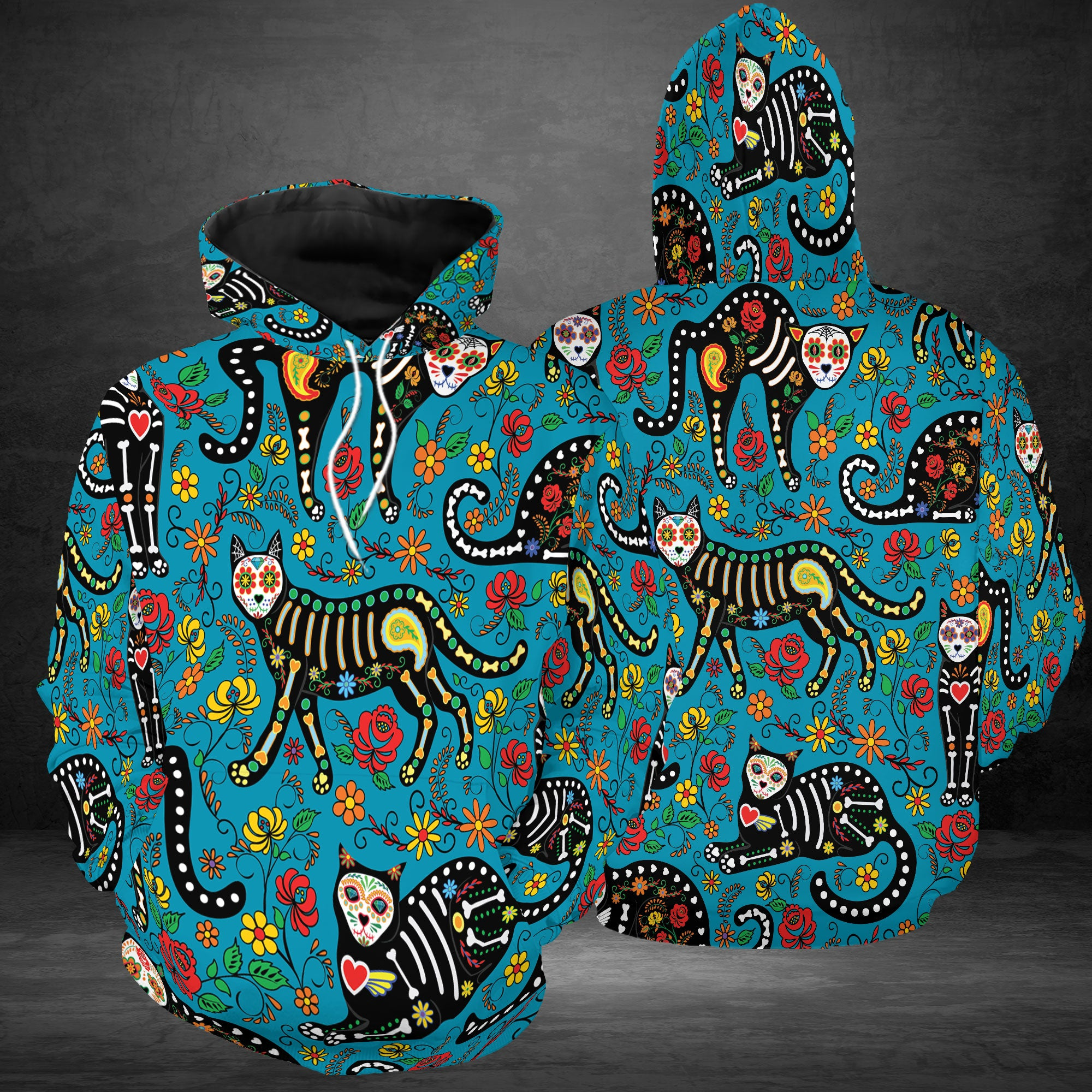 Skull Cat Flower Pullover Premium Hoodie, Perfect Outfit For Men And Women On Christmas New Year Autumn Winter