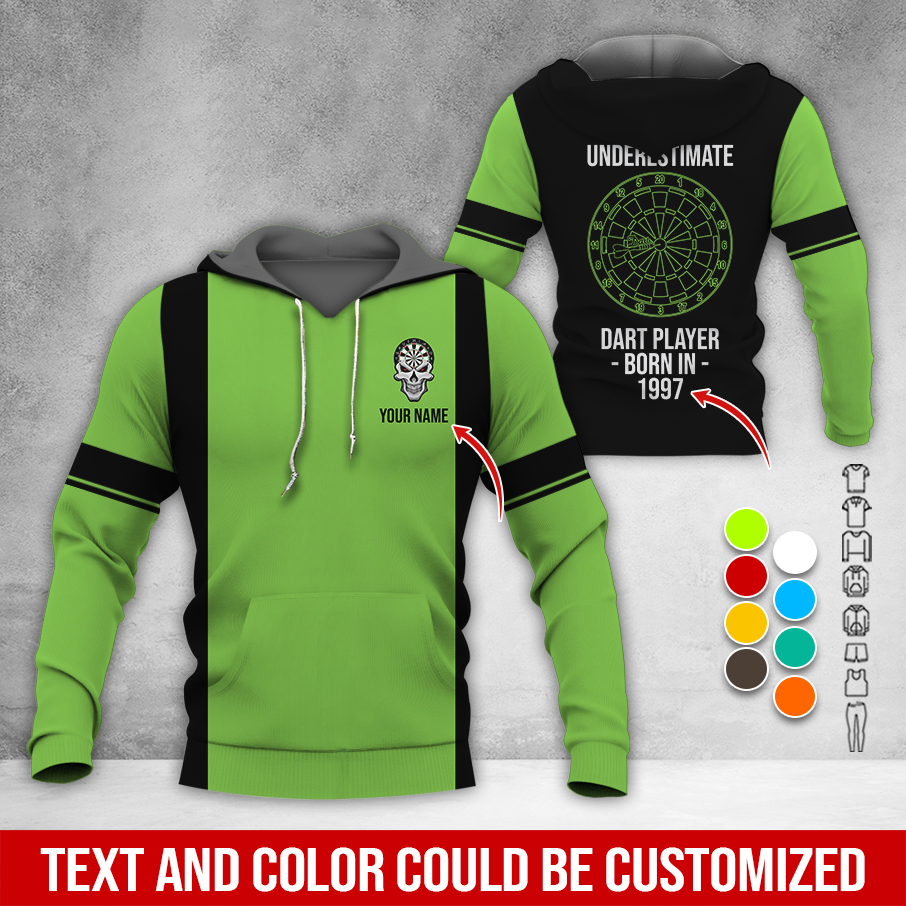 Personalized Name & Year Darts Premium Hoodie, Never Underestimate Darts Player Hoodie, Perfect Gift For Darts Lovers, Darts Player