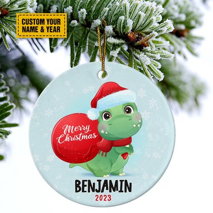 Personalized Dinosaurs Ceramic Christmas Ornament - Cute Dinosaurs Christmas Customized Ceramic Ornament, Perfect Gift For Christmas