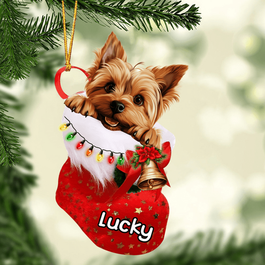 Custom Dog Acrylic Christmas Ornament, Personalized Silky Terrier In Stocking Christmas Acrylic Ornament for Dog Lover, New Year