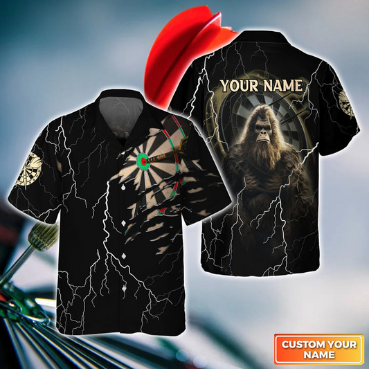 Customized Darts Hawaiian Shirts, Bullseye Dartboard Personalized Bigfoot And Darts Aloha Shirts - Gift For Darts Lovers, Darts Players