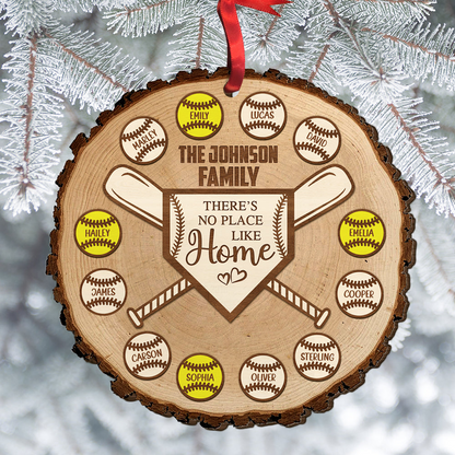 Custom Baseball Wooden Ornament, Personalized There's No Place Like Home Wooden Ornament - Perfect Gift For Baseball Lover, Christmas, New Year