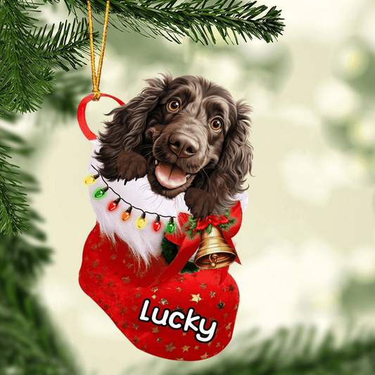 Custom Dog Acrylic Christmas Ornament, Personalized Boykin Spaniel In Stocking Christmas Acrylic Ornament for Dog Lover, New Year