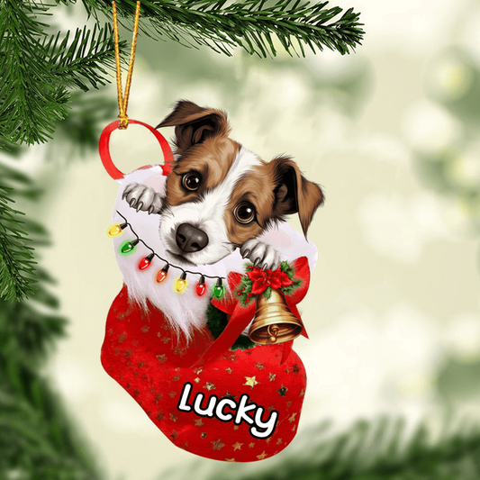 Custom Dog Acrylic Christmas Ornament, Personalized Jack Russell Terrier In Stocking Christmas Acrylic Ornament for Dog Lover, New Year