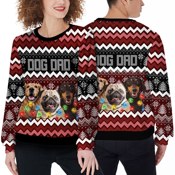 Custom Pet Sweater - Personalized Dog Photo Ugly Sweater, Funny Sweater Dog Dad Wine Color, Perfect Gift For Dog Lovers, Friend, Family