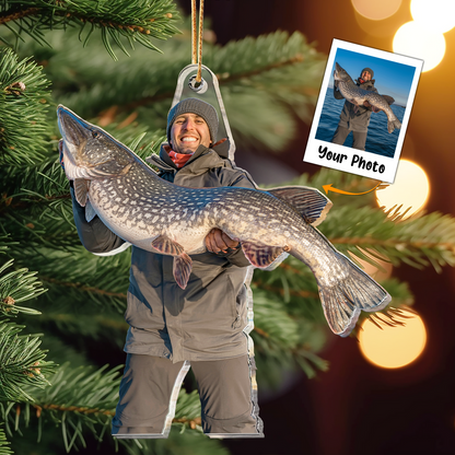 Personalized Acrylic Fishing Photo Ornament, Custom Your Fishing Photo Acrylic Ornament For Christmas, Perfect Gift For Fishing Lovers, Christmas