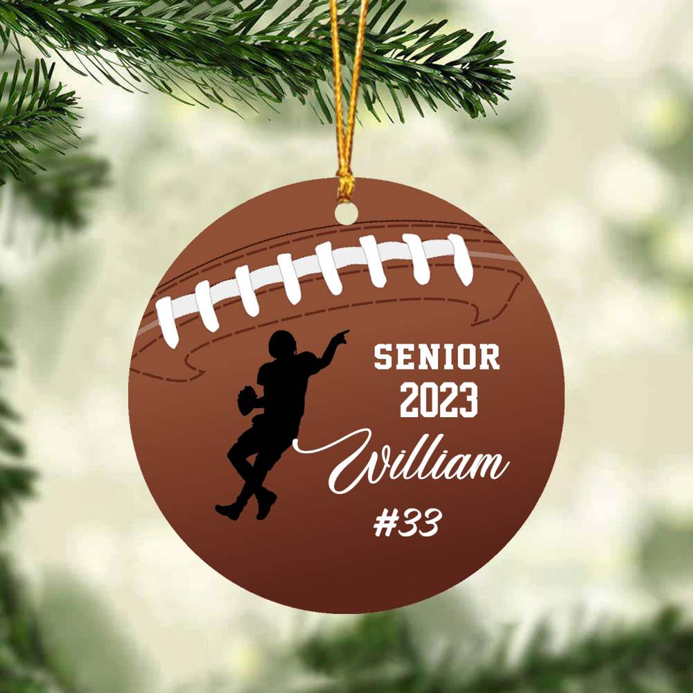 Custom American Football Player Silhouette Acrylic Christmas Ornament, Personalized Football Player Pose Acrylic Ornament