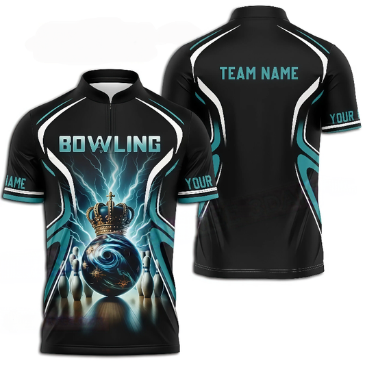Customized Bowling Jersey, 3D Bowling Ball Graphic With Crown, Uniform Bowling - Personalized Name And Team Name