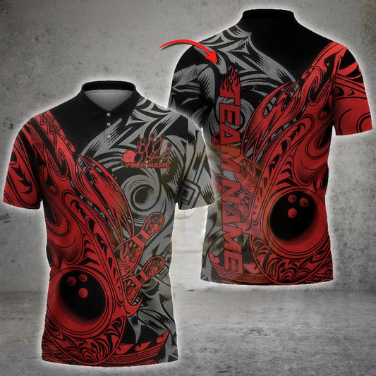 Customized Unisex Polo Shirt, Tribal Bowling Ball Graphic, Uniform Bowling - Personalized Name And Team Name