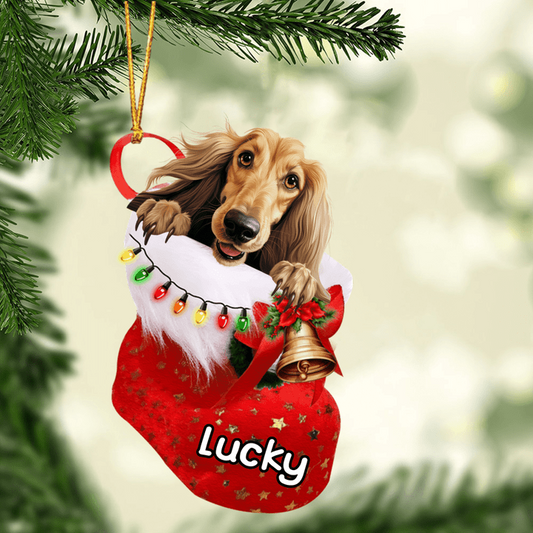 Custom Dog Acrylic Christmas Ornament, Personalized Afghan Hound in Christmas Stocking Acrylic Ornament for Dog Lover, New Year