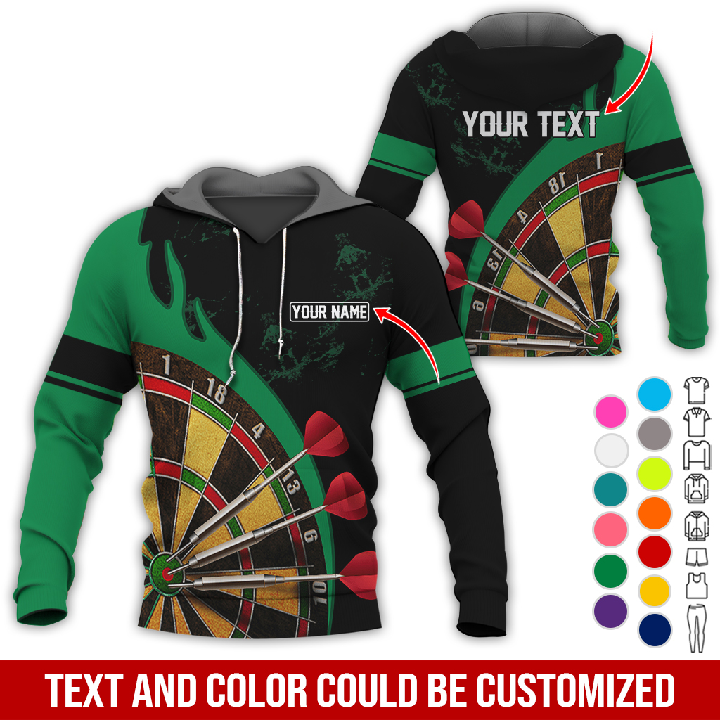 Customized Name & Text Darts Premium Hoodie, Darts & Fire Pattern Hoodie, Perfect Gift For Darts Lovers, Darts Player