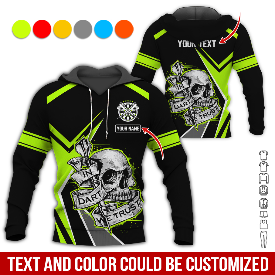 Customized Name & Text Darts Skull Premium Hoodie, Custom Colorful Darts, In Darts We Trust Hoodie , Perfect Gift For Darts Lovers, Darts Player