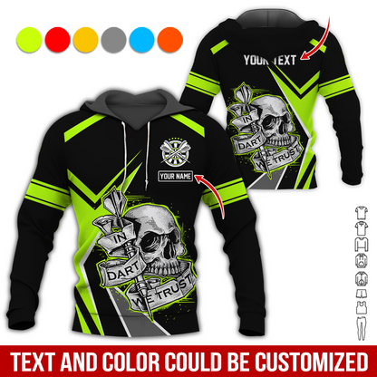 Customized Name & Text Darts Skull Premium Hoodie, Custom Colorful Darts, In Darts We Trust Hoodie , Perfect Gift For Darts Lovers, Darts Player