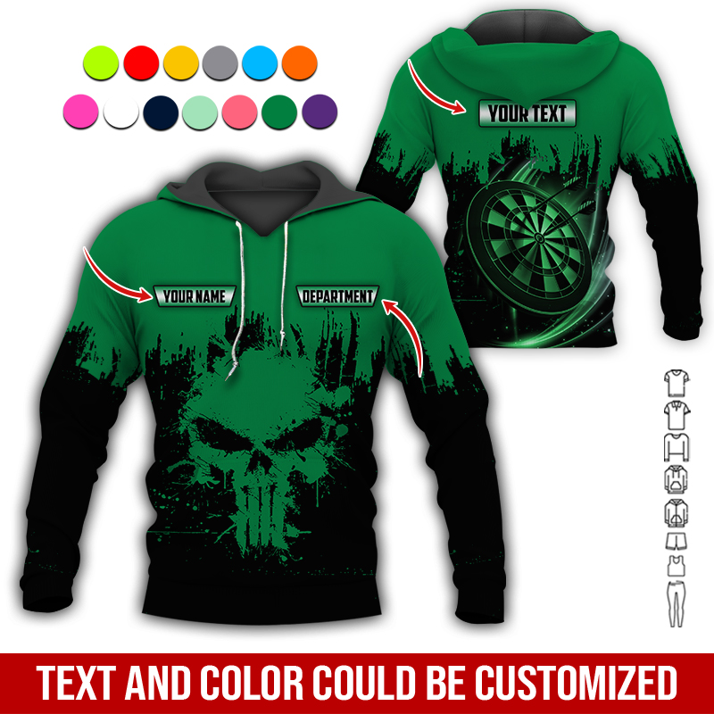 Personalized Darts Skull Premium Hoodie ,Customized Name Text & Department Darts Hoodie, Perfect Gift For Darts Lovers, Darts Player