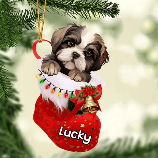 Custom Dog Acrylic Christmas Ornament, Personalized Shih Tzu In Stocking Christmas Acrylic Ornament for Dog Lover, New Year