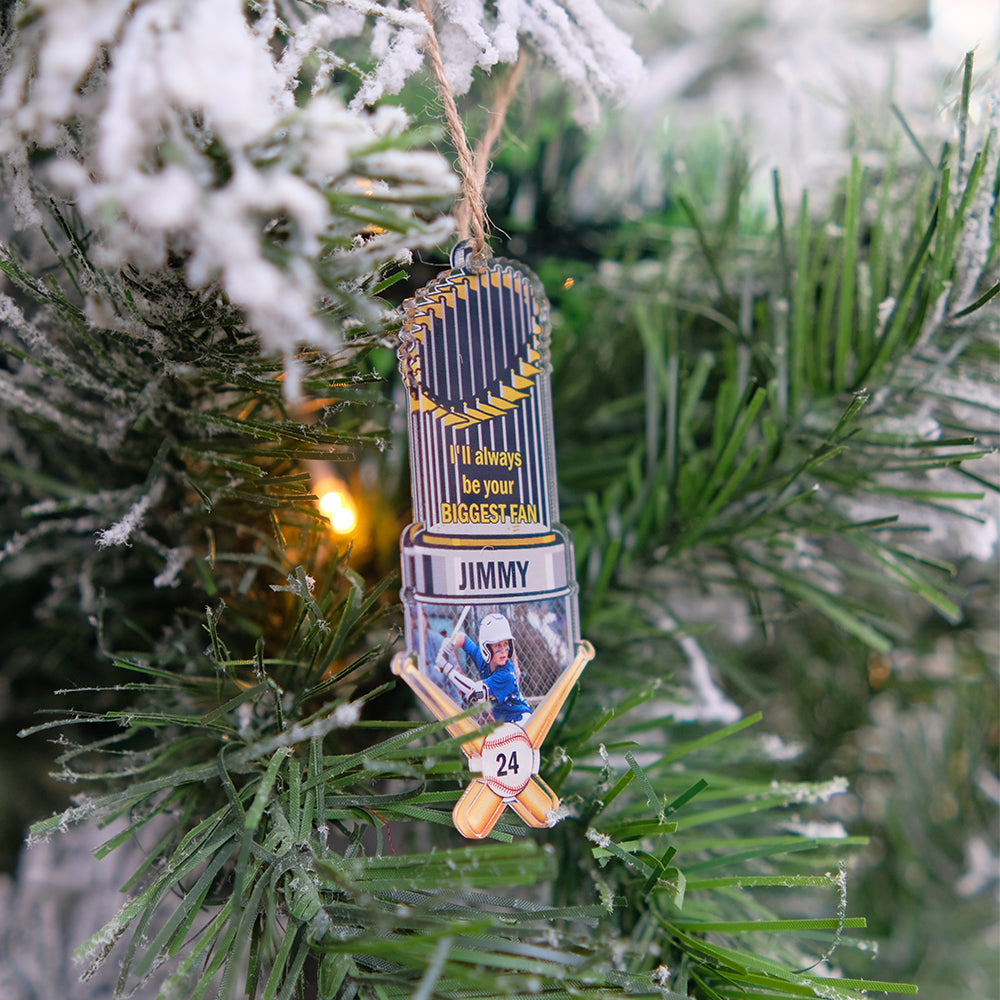 Custom Baseball Trophy Acrylic Ornament, Personalized Photo I'll Always Be Your Biggest Fan Acrylic Ornament - Perfect Gift For Baseball Lover