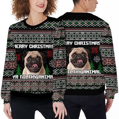 Custom Pet Sweater - Personalized Photo christmas Ugly sweater Ya Filthy Animal Black Sweater Funny, Perfect Gift For Dog Lovers, Friend, Family
