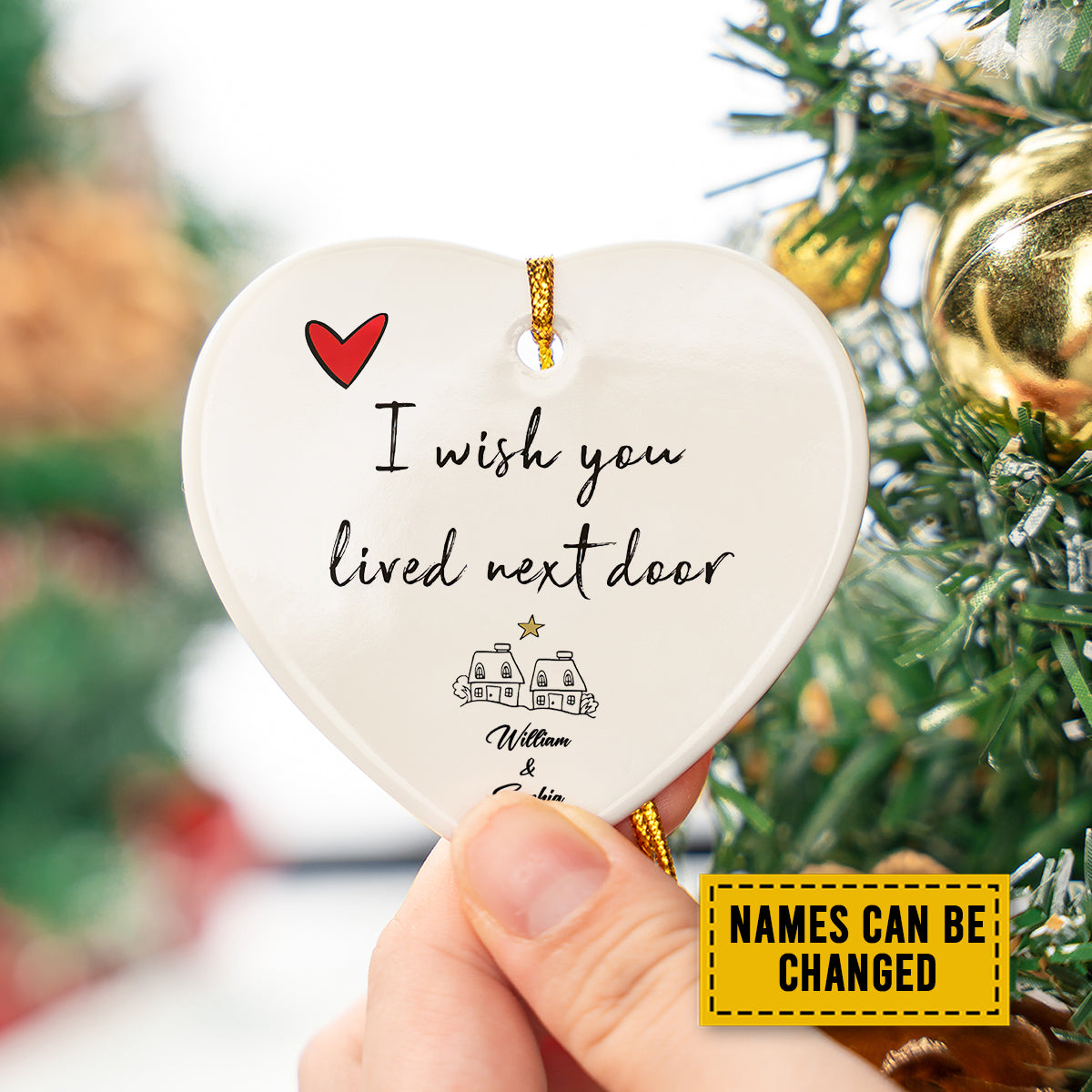 Personalized Couple Ceramic Christmas Ornament - I Wish You Lived Next Door Ceramic Ornament, Perfect Gift For Couple, Holiday Decor
