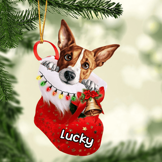 Custom Dog Acrylic Christmas Ornament, Personalized Basenji in Christmas Stocking Acrylic Ornament for Dog Lover, New Year