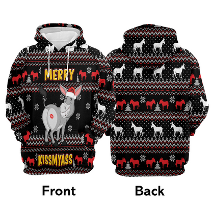 Donkey Xmas Premium Christmas Hoodie, Donkey Merry Kissmyass Unisex Hoodie For Men & Women - Perfect Gift For Christmas, Donkey Lovers