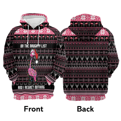 Flamingo Claus Premium Christmas Hoodie, On The Naughty List And I Regret Nothing Unisex Hoodie For Men & Women - Perfect Gift For Christmas, Flamingo Lovers
