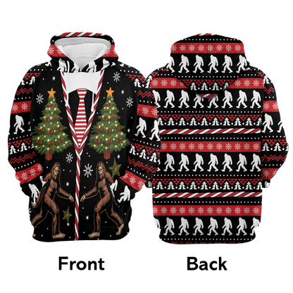 Bigfoot Premium Christmas Hoodie, Vintage Bigfoot Christmas Tree Unisex Red Hoodie For Men & Women - Perfect Gift For Christmas, Family