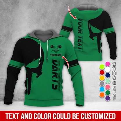 Customized Name & Text Darts Skull Premium Hoodie, Skull & Darts Pattern Hoodie, Perfect Gift For Darts Lovers, Friend, Family