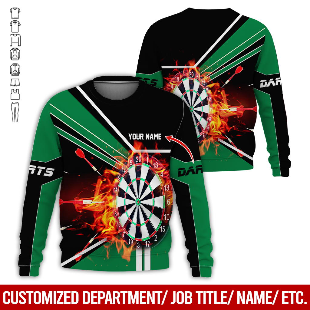 Customized Darts Sweatshirt, Personalized Name Darts Sweatshirt, Flaming Darts Pattern Sweatshirt, Perfect Gift For Darts Lovers, Darts Player