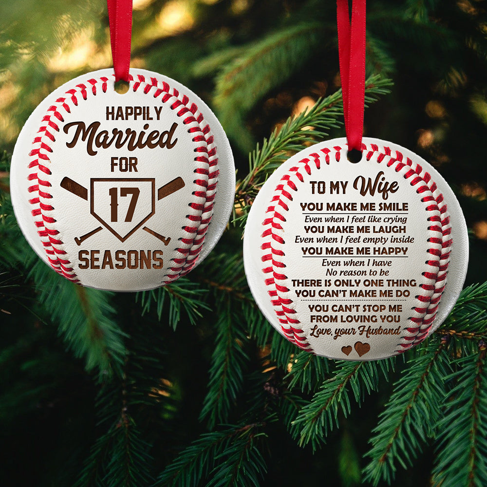 Custom Baseball Acrylic Ornament, Personalized Baseball Happily Married For Seasons Acrylic Ornament - Perfect Gift For Baseball Lover, Christmas, New Year