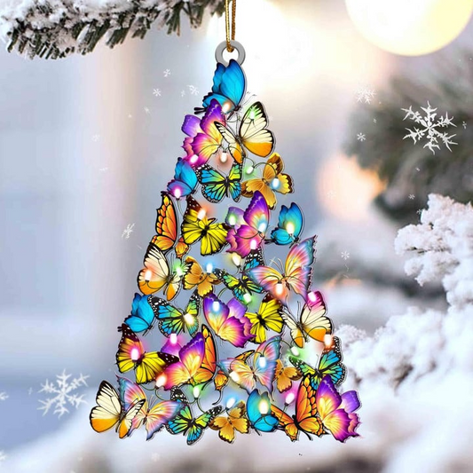 Custom Butterfly Acrylic Christmas Ornament, Personalized Butterfly Christmas Tree Shaped Christmas Acrylic Ornament for Butterfly Lover