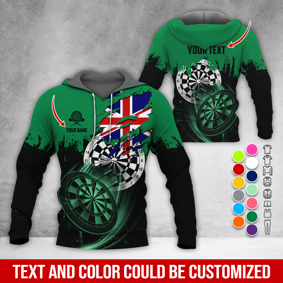 Customized Name & Text Darts Premium Hoodie, England Flag Darts Hoodie, Perfect Gift For Darts Lovers, Friend, Family