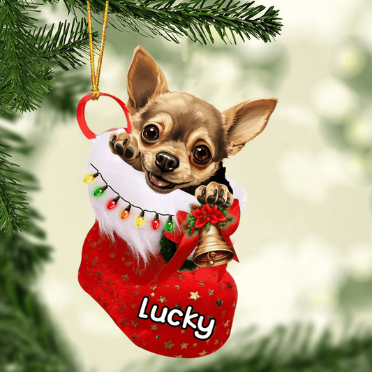 Custom Dog Acrylic Christmas Ornament, Personalized Chihuahua In Stocking Christmas Acrylic Ornament for Dog Lover, New Year