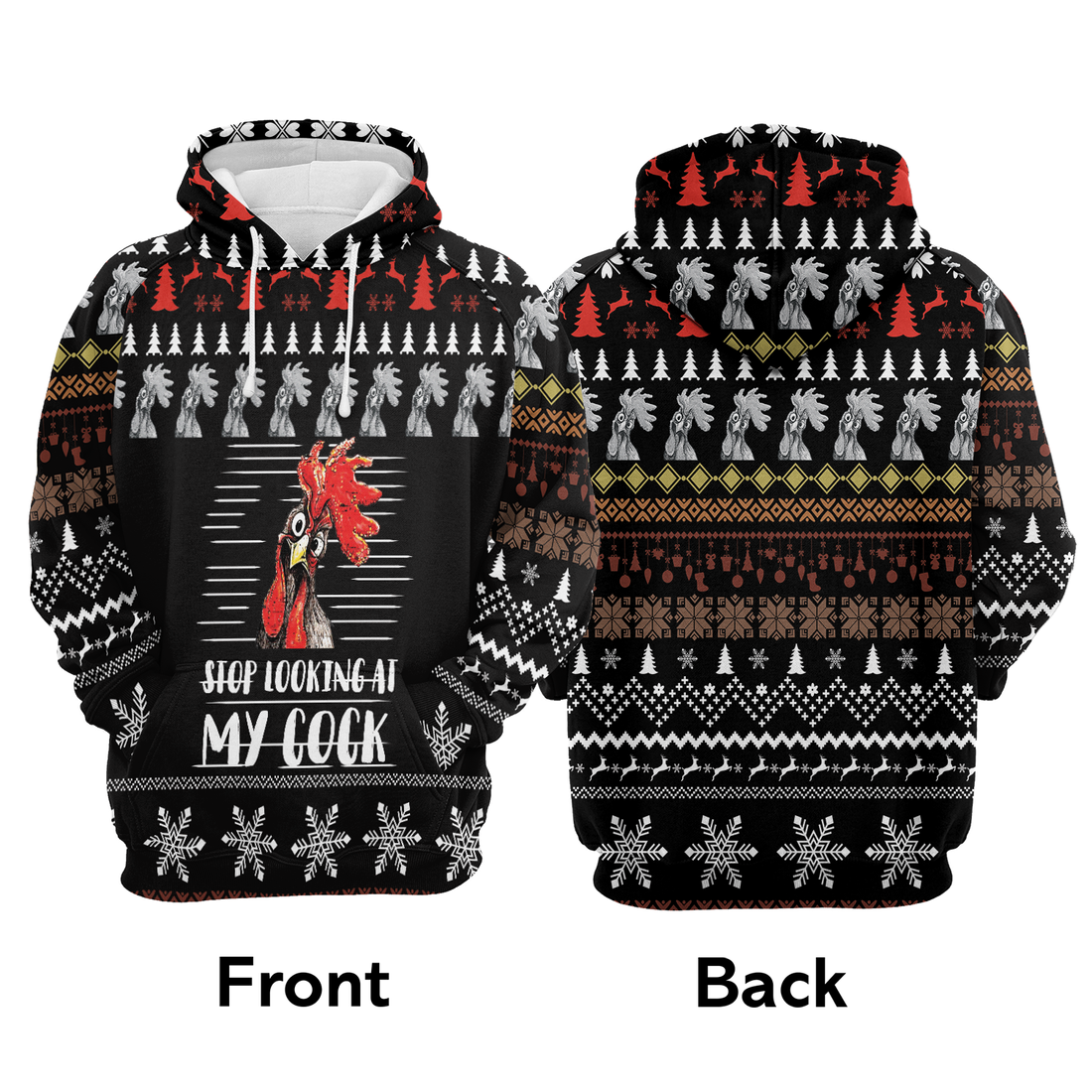 Chicken Premium Christmas Hoodie, Chicken Stop Looking At My Cock Unisex Hoodie For Men & Women - Perfect Gift For Christmas, Friends, Family