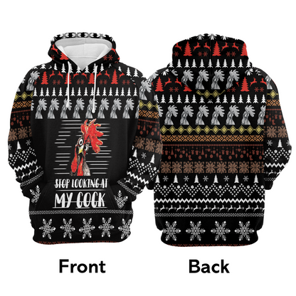 Chicken Premium Christmas Hoodie, Chicken Stop Looking At My Cock Unisex Hoodie For Men & Women - Perfect Gift For Christmas, Friends, Family