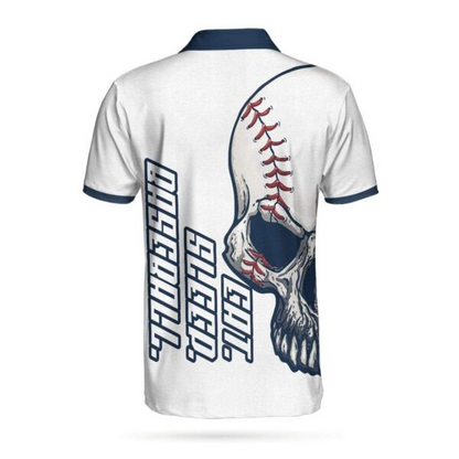 Baseball Men Polo Shirt, Eat Sleep Baseball Skull Polo Shirt For Men, Perfect Polo Shirt For Baseball Lovers