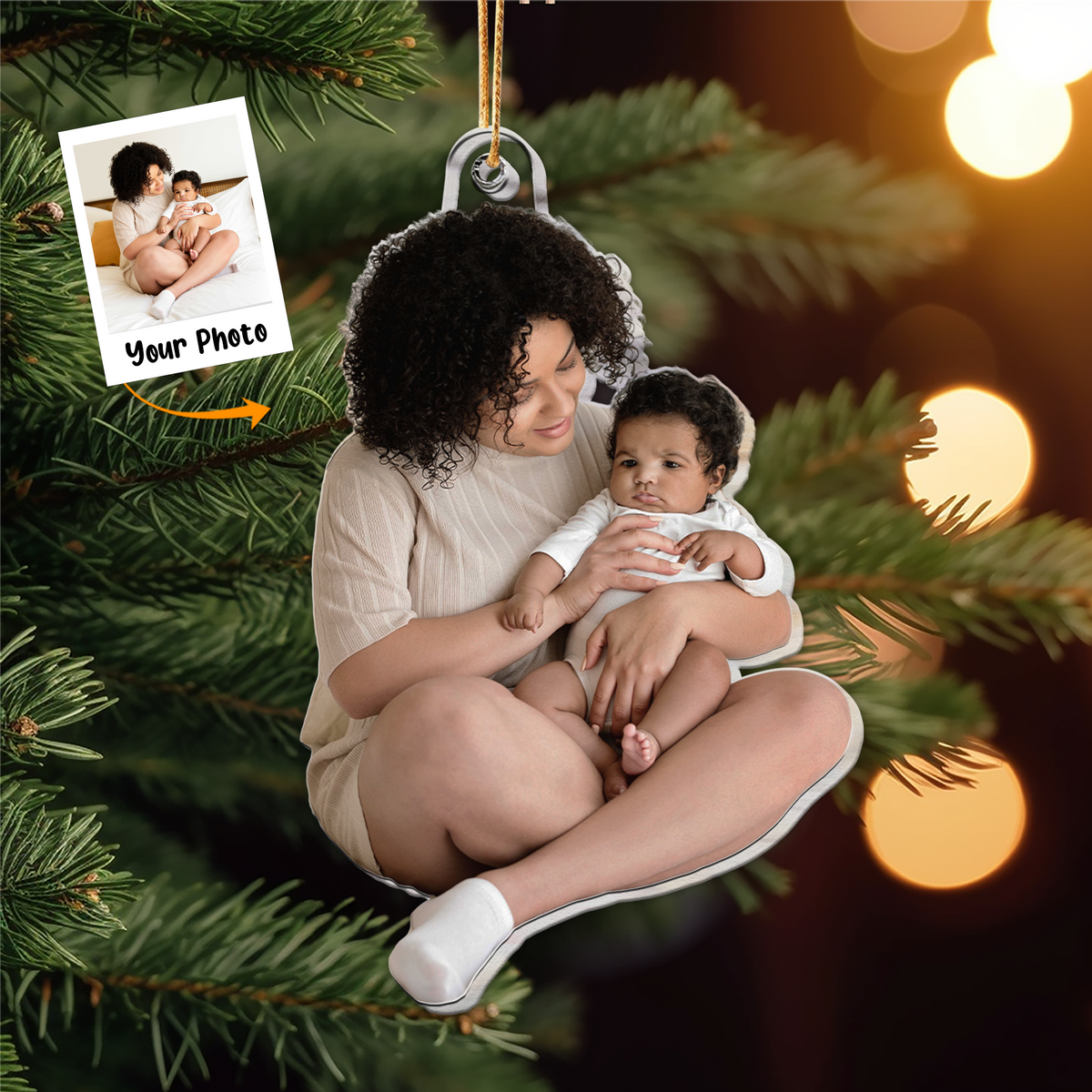 Personalized Acrylic Mom & Infant Photo Ornament, Custom Mother And Her Newborn Baby Photo Acrylic Ornament For Christmas, Best Gift For New Mom, Christmas