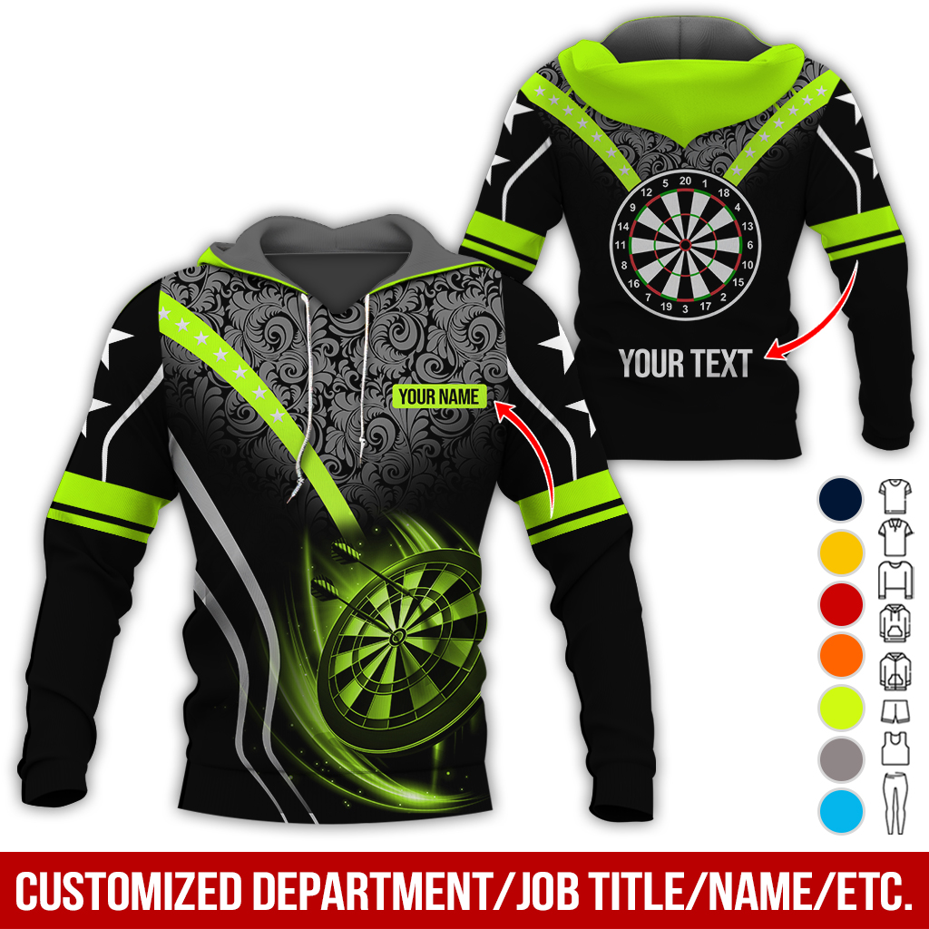 Customized Name & Text Darts Premium Hoodie, Tropical Leaves & Darts Pattern For Men & Women Hoodie, Perfect Gift For Darts Lovers, Darts Player