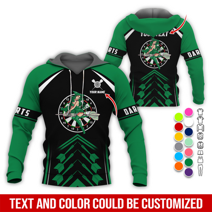 Personalized Name & Text Darts Premium Hoodie, Witch Riding Broom & Darts Hoodie, Perfect Gift For Darts Lovers, Friend, Family