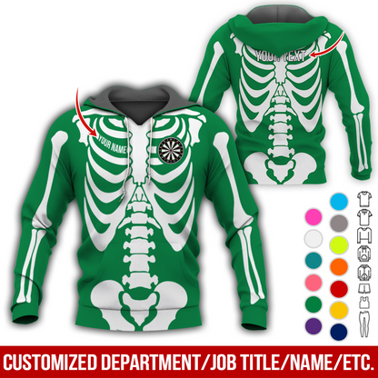 Personalized Skeleton Darts Premium Hoodie, Customized Name & Text Darts Hoodie, Perfect Gift For Darts Lovers, Darts Player
