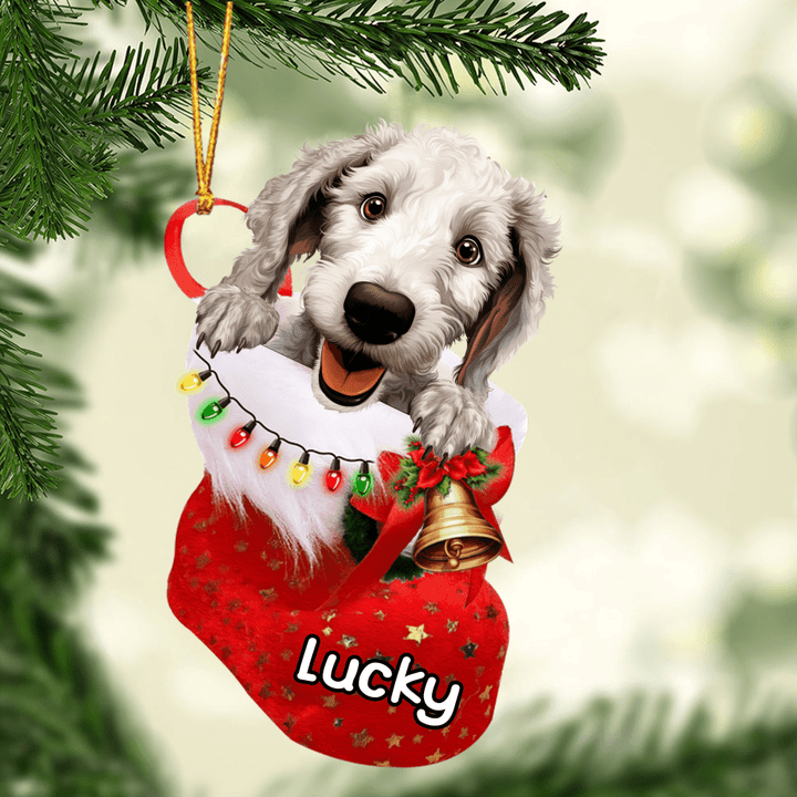 Custom Dog Acrylic Christmas Ornament, Personalized Bedlington Terrier in Christmas Stocking Acrylic Ornament for Dog Lover, New Year