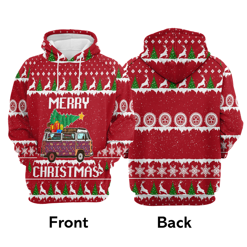 Hippie Style Xmas Premium Christmas Hoodie, Hippie Car Merry Christmas Unisex Hoodie For Men & Women - Perfect Gift For Christmas, Hippie Style Lovers
