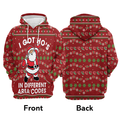 Santa Claus Premium Christmas Hoodie, I Got Ho's In Different Area Codes Unisex Hoodie For Men & Women - Perfect Gift For Christmas, Family