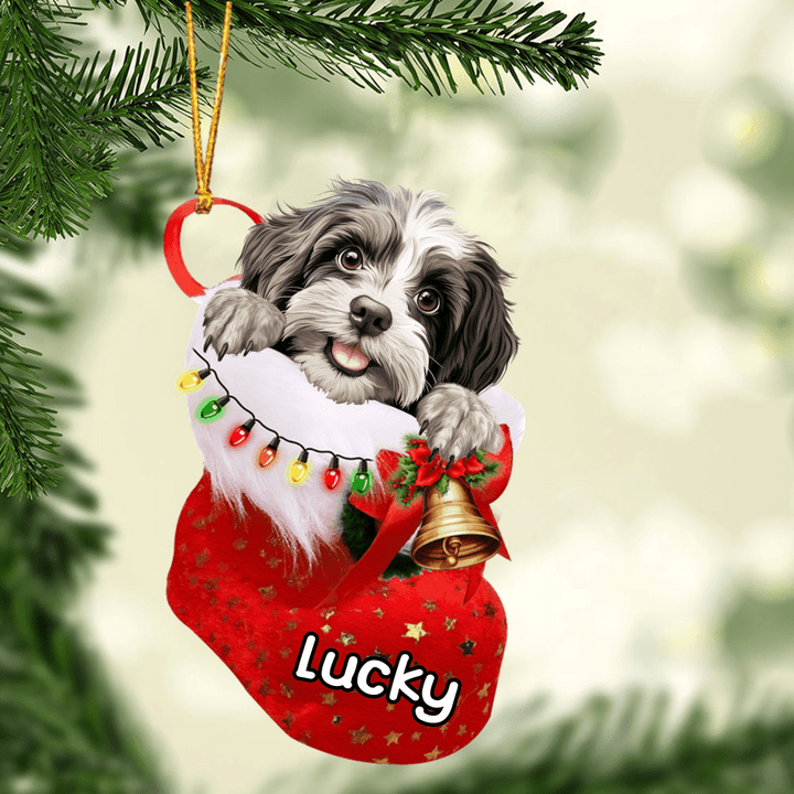 Custom Dog Acrylic Christmas Ornament, Personalized Awesome Havanese In Stocking Christmas Acrylic Ornament for Dog Lover, New Year