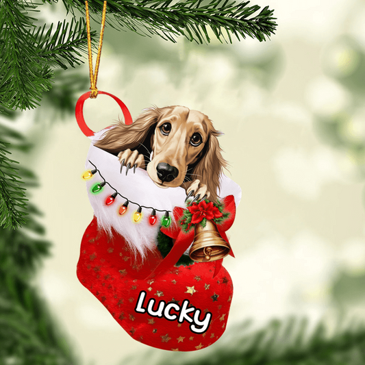 Custom Dog Acrylic Christmas Ornament, Personalized Saluki In Stocking Christmas Acrylic Ornament for Dog Lover, New Year