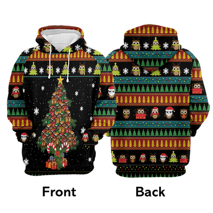 Owl Premium Christmas Hoodie, Owl Christmas Tree Christmas Unisex Hoodie For Men & Women - Perfect Gift For Christmas, Owl Lovers